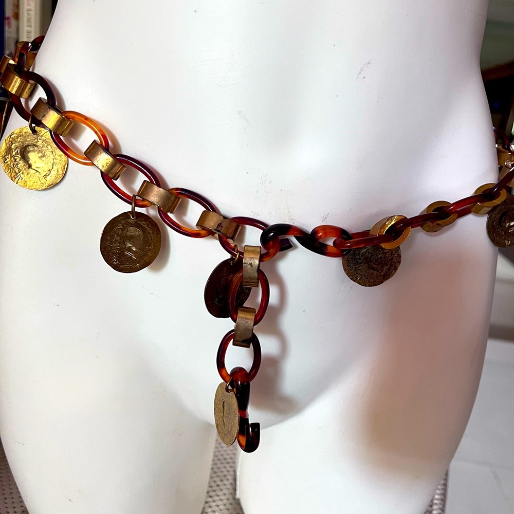 Vintage Tortoise Lucite Ethnic BOHO Coin Belt